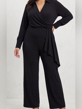Exquise for Anthropologie Black Draped Wrap Jumpsuit